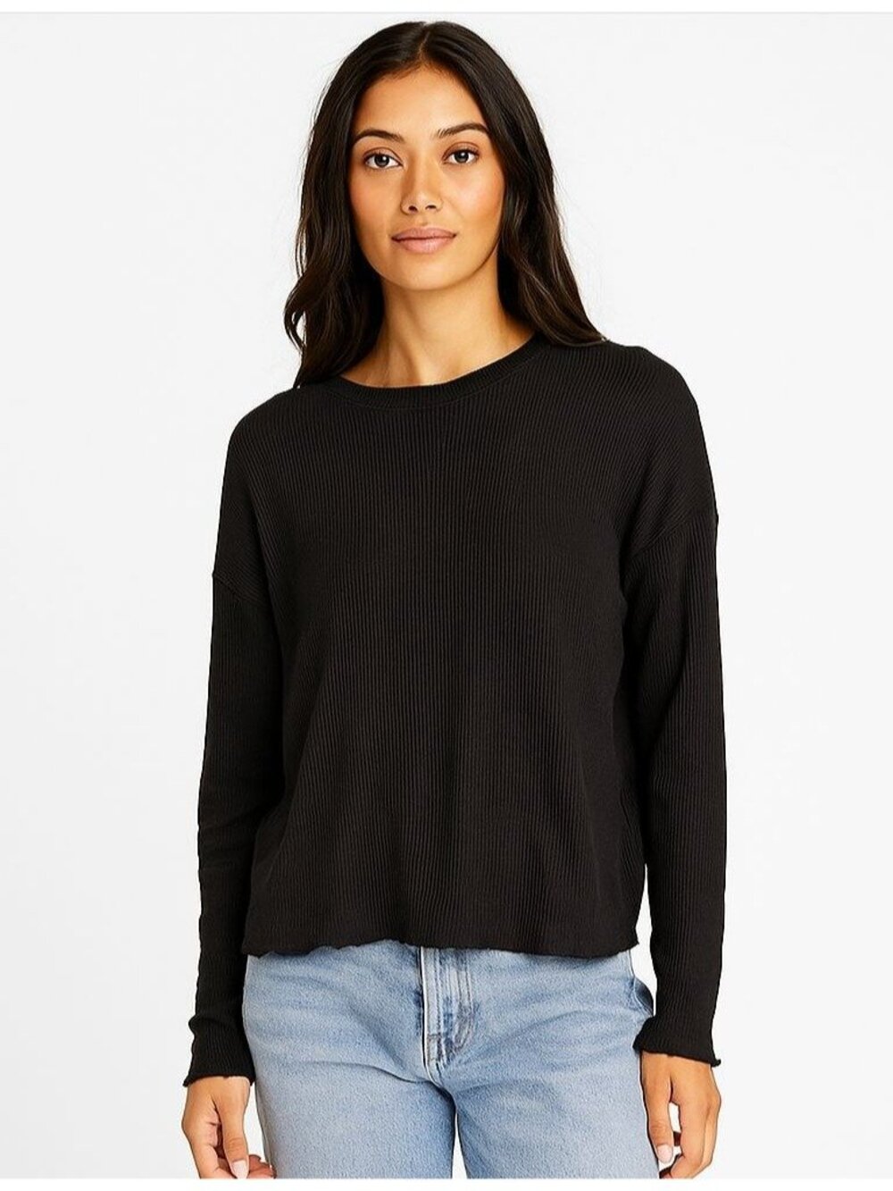 DYI Women's Long Sleeve Waffle Top Black Size Medium